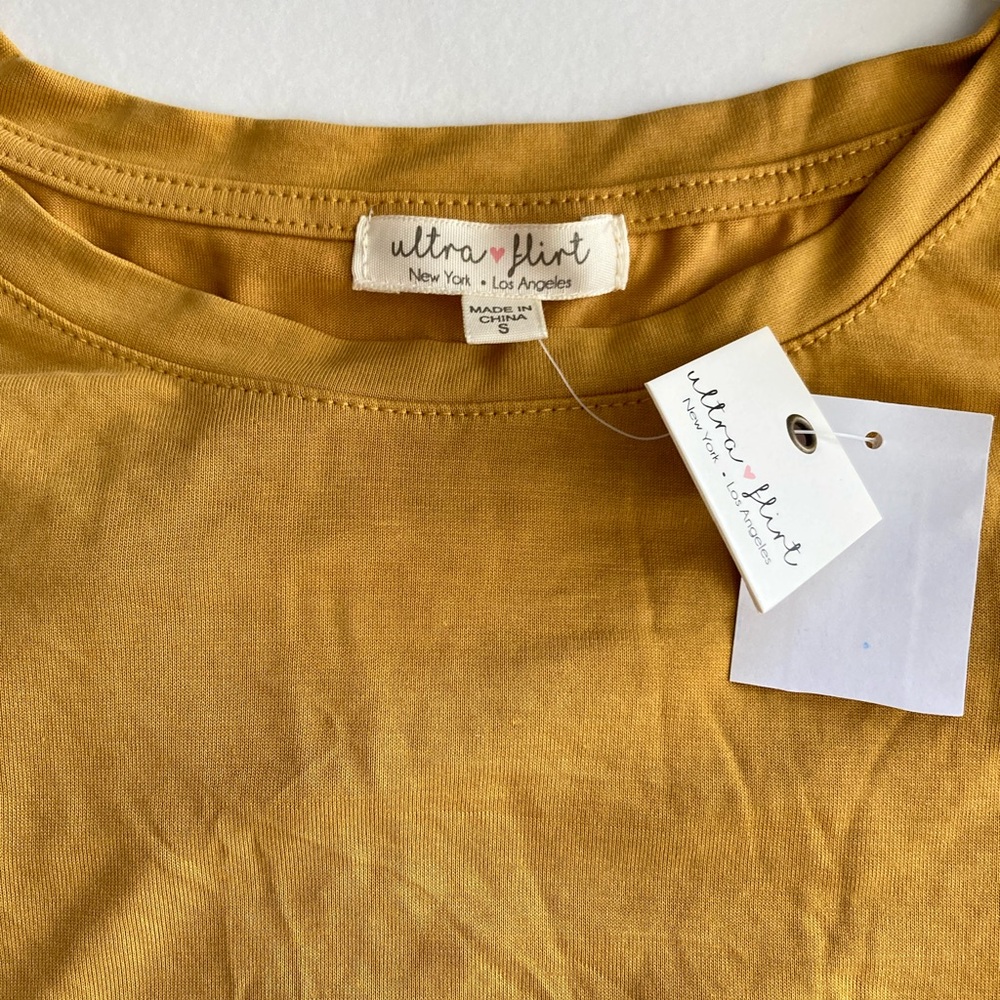 Ultra Flirt | NWT Women’s Cinch Skirt Spruce Yellow Short Sleeve Dress - Picture 5 of 6